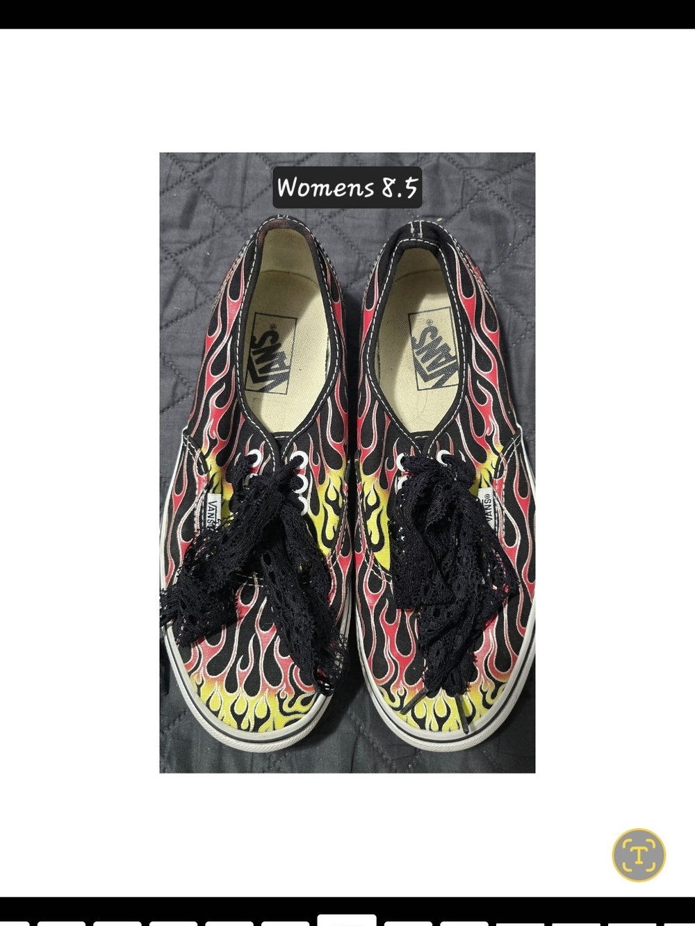 Vans Women's Black Canvas Flame-Print Lace-Up Sneakers